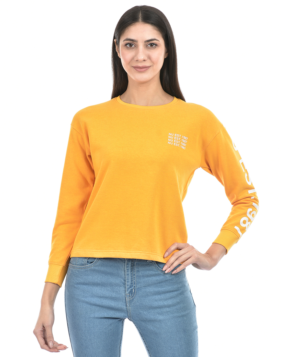 Numero Uno Women Typography Yellow Sweat Shirt